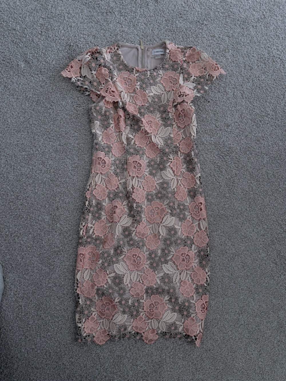 Calvin Klein Pink and Cream Floral Lace Sheath Dress